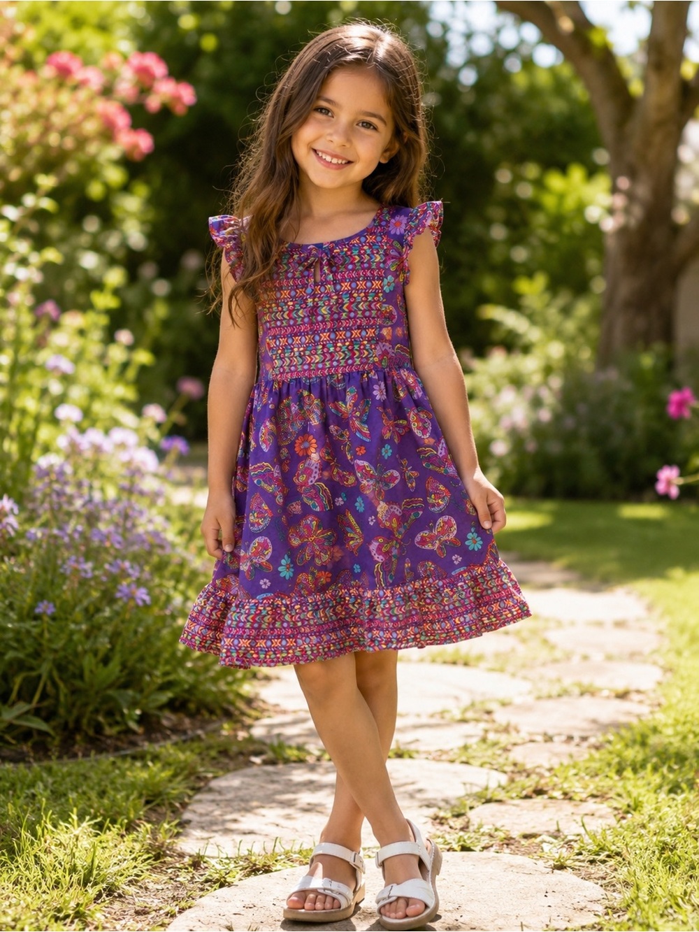 Girls Butterfly Hanky Hem Dress - Music Festival - Purple